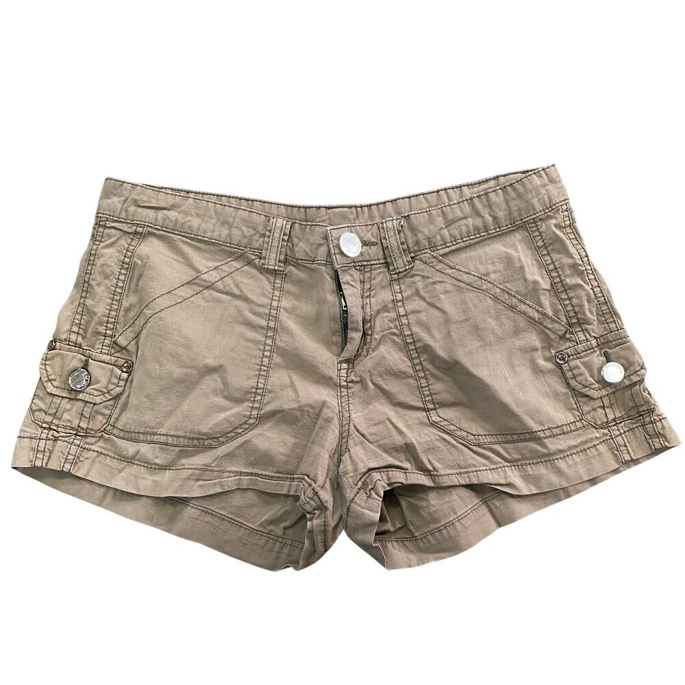 Vintage Y2K Bebe Beige Cargo Mini Low Rise Shorts Womens Size 2